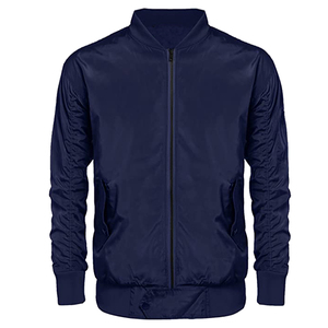 Blouson Bomber Homme en Polyester Écologique Satiné Noir, Fermeture Éclair, Col Montant et Poignets, Décontracté, pour l'Extérieur, Vêtement d'Automne - Product Image 5
