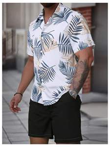 Conjunto de Dos Piezas de Verano para Hombre, Informal, de Punto Sólido, Camisa de Manga Corta con Botones, Pantalones Cortos con Cintura Elástica, Atuendo Ligero para la Playa - Product Image 2