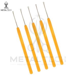 Yellow Handle Steel Hair Extension Loop <b>Threader</b> Latch Hook Micro Link Bead Pulling <b>Needle</b> Set Bulk Salon Hardware Kit - Product Image 4