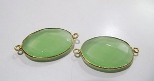 Colgantes Ovalados de Calcedonia Verde de 18-25mm con Doble Aro y Bisel - Product Image 2