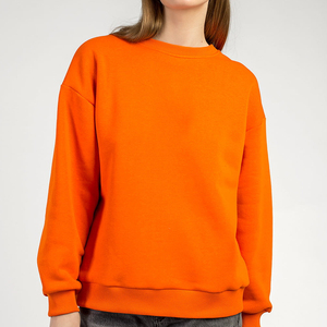 Sudadera de Cuello Redondo Naranja para Mujer, Manga Larga, Color Sólido, Tejido de Algodón, Ropa de Otoño - Product Image 3