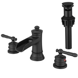 Rubinetto da Bagno Nero a 3 Fori da 8 Pollici con Doppia Leva e Scarico a Scomparsa per Lavabo - Product Image 2