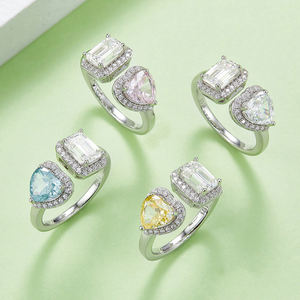 Moissanite Engagement <b>Ring</b> S925 <b>Silver</b> <b>Emerald</b> Cut Heart Shape Pave Setting Women's Romantic Style - Product Image 3