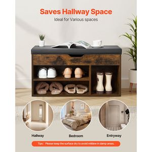 Banc à chaussures d'entrée 31,7 x 12,0 x 17,5 pouces, capacité 300 lb, avec assise rembourrée et espace de rangement relevable, organisateur de rangement intégré - Product Image 5