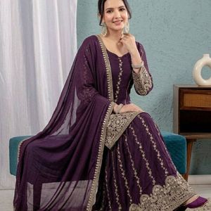 Women's Heavy Crunchy Silk Embroidered Kurta Sharara <b>Set</b> with Dupatta | Sequin Work Designer Ethnic Suit | Party Wear Wedding Fe - Product Image 1