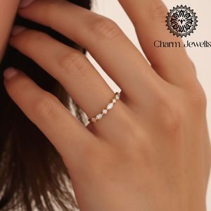 Charm_Jewells IGI Certified 3 GM <b>Silver</b> Cushion Cut Moissanite Eternity <b>Band</b> <b>Ring</b> Prong Setting Women's Classic Engagement <b>Ring</b> - Product Image 5