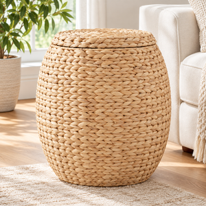 Customizable Eco-Friendly Handwoven Modern Water Hyacinth Multifunction Multi-Purpose Laundry <b>Hamper</b> Removable <b>Lid</b> Storage - Product Image 4