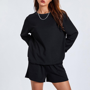Conjunto de Sudadera y Pantalones Cortos de Algodón para Mujer, Talla Grande, Cuello Redondo, Estilo Casual, Bordado, Transpirable, para Uso Diario en Invierno - Product Image 4