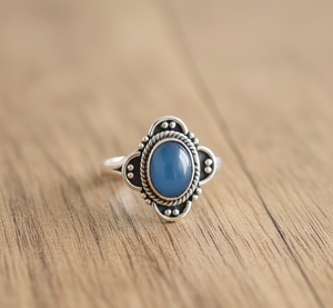 Anillo de Compromiso y Eternidad Clásico para Mujer con Calcedonia Azul en Plata de Ley 925 - Product Image 5