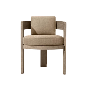Chaise de salle à manger d'extérieur en teck massif, siège rembourré de qualité supérieure, design à accoudoirs courbes, mobilier contemporain pour hôtel et complexe hôtelier - Product Image 1