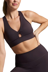 Soutien-gorge de sport simple pour femme, col en U, dos nageur, grande taille, avec découpes, maintien élevé, pour yoga et fitness, sans couture, noir uni, en Spandex - Product Image 2