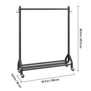 Appendiabiti in Acciaio al Carbonio Resistente con Ruote, Capacità di Carico 90 kg, Asta Appendiabiti e Ganci Laterali per Indumenti - Product Image 4