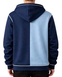 เสื้อฮู้ดซิปผู้ชายสีกรมท่าและฟ้า ตัดกันเป็นสองสี ผ้าฝ้ายฟลีซเนื้อนุ่ม สไตล์ลำลอง สตรีทแวร์ เสื้อแจ็คเก็ตฤดูหนาว ผลิตตามสั่งจากโรงงาน - Product Image 2
