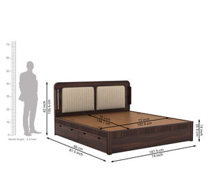 Cama de Madera de Sheesham Premium con Cajones de Almacenamiento, Tamaño King, Acabado en Nogal, Cama de Madera Maciza con Cajón de Almacenamiento Práctico, Cama con Ruedas - Product Image 4