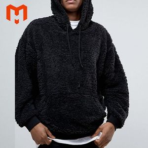 Black Solid Embroidered <b>Sherpa</b> Fleece <b>Hoodie</b> <b>Men</b> Regular Fit Pullover Warm Casual Winter Jacket OEM - Product Image 5