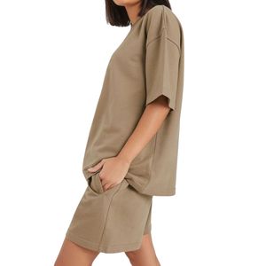 Conjunto de camiseta y pantalones cortos extragrandes para mujer, informal, de algodón, de verano, de dos piezas, ropa de estar por casa, venta al por mayor, OEM, personalizado - Product Image 5