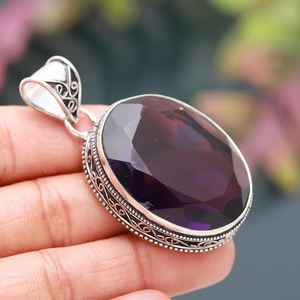 Pendentif en améthyste violette fait main en argent sterling 925, forme ovale africaine, bijou vintage - Product Image 6
