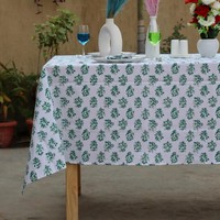 Nappe imprimée florale en coton et lin tissé à la main, motif classique, lavable, écologique, durable et personnalisable pour l'extérieur