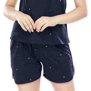 Ensemble décontracté 2 pièces pour femme, haut à manches courtes col rond et short, coloris marine, respirant, en polyester, style sportif, idéal printemps-été - Product Image 1