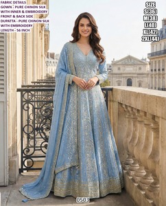 Anarkali Elegante de Chinon con Bordado Glam para Mujer, Corte Regular, Largo hasta el Suelo, Ideal para Bodas, Diwali y Fiestas, para Todas las Temporadas - Product Image 4
