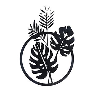 Décoration murale élégante de luxe pour la maison hôtel restaurant et salon décoration couleur noire feuille conception forme ronde tenture murale - Product Image 1