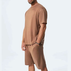 Prix de gros – Ensemble 2 pièces d'été pour homme : T-shirt à manches courtes et short en tissu éponge avec impression de logo personnalisé – Vêtements décontractés OEM - Product Image 4