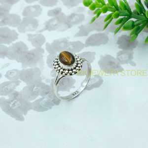 Bague en argent sterling 925 avec pierre œil de tigre pour femme, bague ovale en cabochon brun naturel, bijou artisanal de créateur, bijou statement pour elle - Product Image 6
