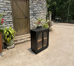 Vintage Luxury Pine Wood Glass Door <b>Cabinet</b> two door Durable Storage for Living Room Oak Pine Walnut. - Product Image 1