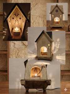 Casa de madera, lámpara de madera artesanal, lámpara de cabaña de madera - Product Image 2