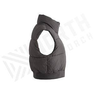 Hooded Quilted Vest Black Polyester Filling Winter Warm Zipper Closure Regular Length Solid Color Woven Fabric - Product Image 2