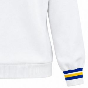 Pull blanc à col en V avec broderie EP bleu et or, manches longues, tricot universitaire, col, poignets et ourlets côtelés rayés - Product Image 5