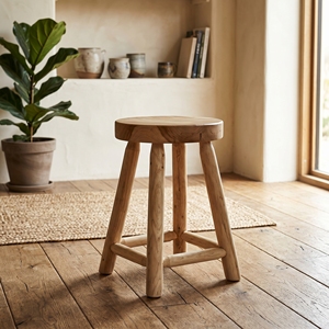 Taburete de Madera de Teca Natural, Silla de Comedor Redonda, Banco Pequeño Artesanal Balinés, Mueble de Interior para Bar o Cafetería - Product Image 2