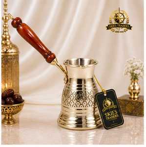 Etched Brass Turkish <b>Coffee</b> Pot Cezve Ibrik With Wooden Handle Traditional Greek <b>Coffee</b> <b>Maker</b> <b>Stovetop</b> Pot - Product Image 5