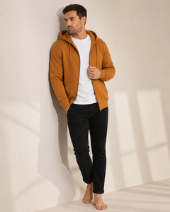 Sudadera con capucha y cremallera para hombre, bordada, térmica de invierno, estilo streetwear, hombros caídos, estampado liso, 100% de alta calidad y peso pesado - Product Image 5