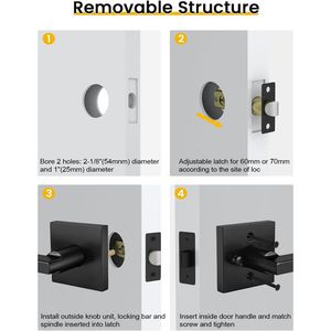 Manijas de Puerta Interiores en Negro Mate, Resistentes, de Aleación de Zinc, Palancas de Privacidad para Dormitorio y Baño, Estilo Contemporáneo - Product Image 3