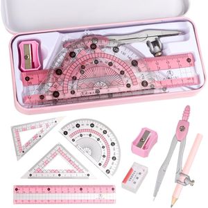 Juego de Reglas y Compás de Metal para Dibujo, Kit de Herramientas de Geometría con Compás y Transportador, con Materiales Matemáticos para Uso en el Aula - Product Image 2