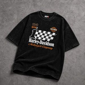 T-shirts de moto en jersey solide 200 grammes imprimés sur mesure pour hommes, délavés à l'acide, coupe ample oversize, motif graphique vintage - Product Image 4