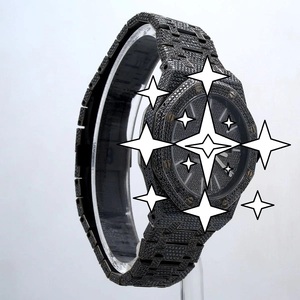 Montre de luxe pour homme en acier inoxydable noir avec moissanite, cadran polygone, mouvement à quartz analogique, fermoir déployant, design tendance - Product Image 2
