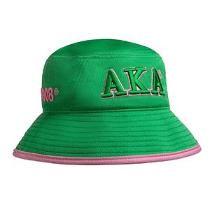 AKA Forest Green & Light Pink Raised 3D Embroidered <b>Bucket</b> <b>Hat</b> <b>Reversible</b> Greek Sorority Cap OEM ODM Wholesale - Product Image 1