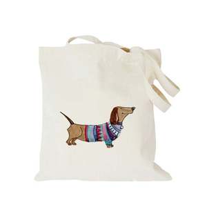Sac fourre-tout en toile avec motif de ballons et de teckel de dessin animé, fermeture à cordon, sac de shopping pour usage quotidien, taille moyenne - Product Image 2