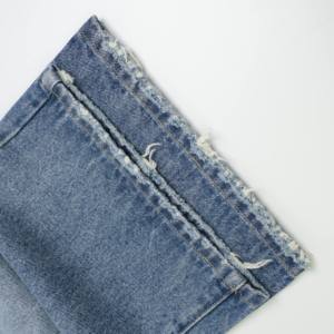 Jean en denim délavé et déchiré pour homme, taille haute, coupe ample, jambe large, couleur unie, en coton, avec détails troués - Product Image 3