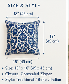 Housse de coussin en coton imprimée à la main, motif floral bleu paisley, housse de coussin décorative, décoration intérieure bohème indienne - Product Image 5