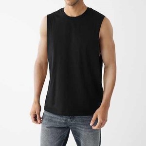 เสื้อกล้ามถักนิตติ้งสีดำสำหรับผู้ชาย ปี 2026 คอกลม แขนกุด สไตล์ลำลอง สีพื้น ผ้าสแปนเด็กซ์/ไนลอน ระบายอากาศได้ดี น้ำหนัก 220 กรัม ย้อมสีพื้น - Product Image 1