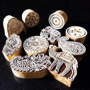 Juego de Sellos de Madera Hechos a Mano, Diseño Bohemio, Forma Ovalada, Paquete de Varias Piezas, Multifuncional, para Bodas, Diwali, Suministros de Escritorio - Product Image 1