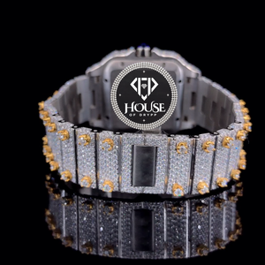 Reloj de acero inoxidable con diamantes de corte redondo y esfera cuadrada con números romanos, reloj de moda hip hop para hombre. - Product Image 3