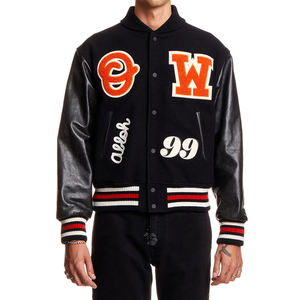 Blouson Bomber en Laine pour Homme Style Urbain Haut de Gamme avec Broderie Personnalisée en Chenille Polaire, Manches en PU, Col Montant et Logo Avant - Hiver - Product Image 4