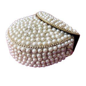 Fashion Pearl Beaded <b>Mini</b> Clutch Handbag Gold Plated Zip Closure Single Strap Polyester Lining Water Resistant Custom Logo Party - Product Image 4