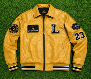 Custom Gold Leather Varsity Jacket for Men Luxury Letterman Bomber Jacket with Embroidered Chenille Patches OEM ODM Wholesale - Product Image 6