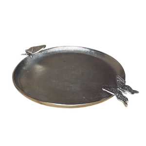 Plateau de service alimentaire rond au design moderne, plateau en métal argenté de haute qualité avec poignée à accents papillon pour les fournisseurs en gros - Product Image 1