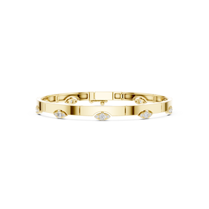 Luxury Yellow <b>Gold</b> Lab Grown Diamond Bezel <b>Set</b> Marquise <b>Bangle</b> Bracelet Minimalist Fine Jewelry for Women - Product Image 2